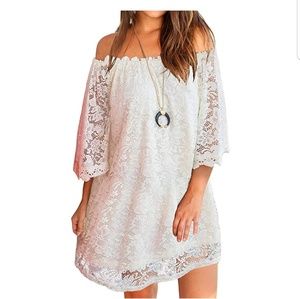 White Off shoulder lace shift dress